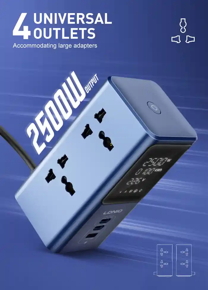 LDNIO SC2 Universal Power Socket Wall Mount Strip With PD USB Charging Ports 4 Way Outlet Extension Plug Socket